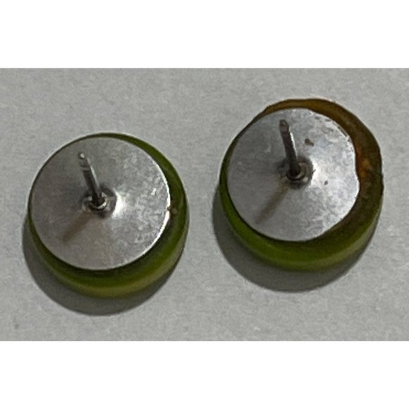 Green Stone Button Earrings - Picture 5 of 6